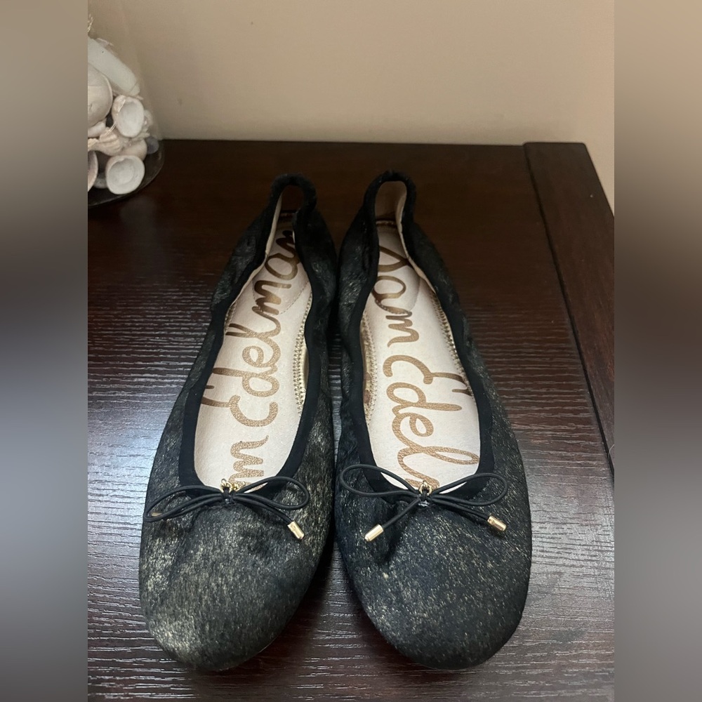 Sam Edelman Black and Gold Felicia Leather Calf Hair Ballet Flats size 8
